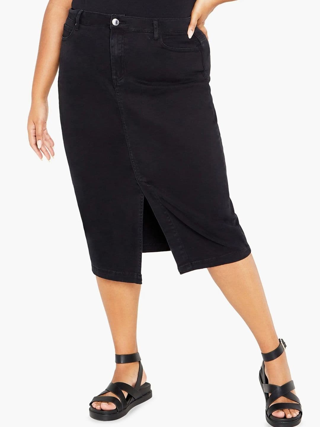 Tripursundari Fashion Denim Straight Midi Skirt - view 1