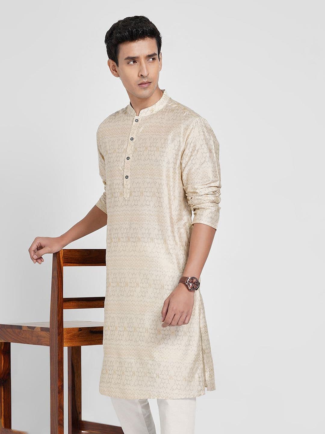 indus route by Pantaloons Geometric Printed Mandarin Collar Straight Kurta - view 1
