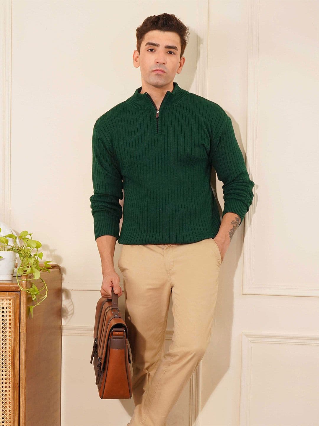 KVETOO Ribbed High Neck Zipper Pullover