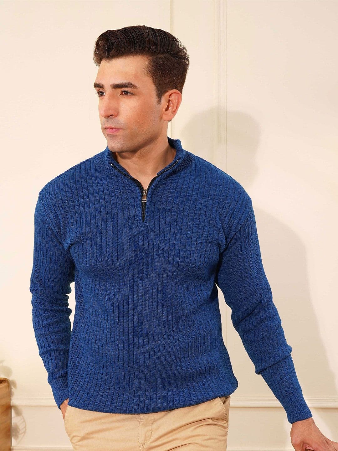 KVETOO High-Neck Half-Zipper Woolen Pullover Sweater - view 1