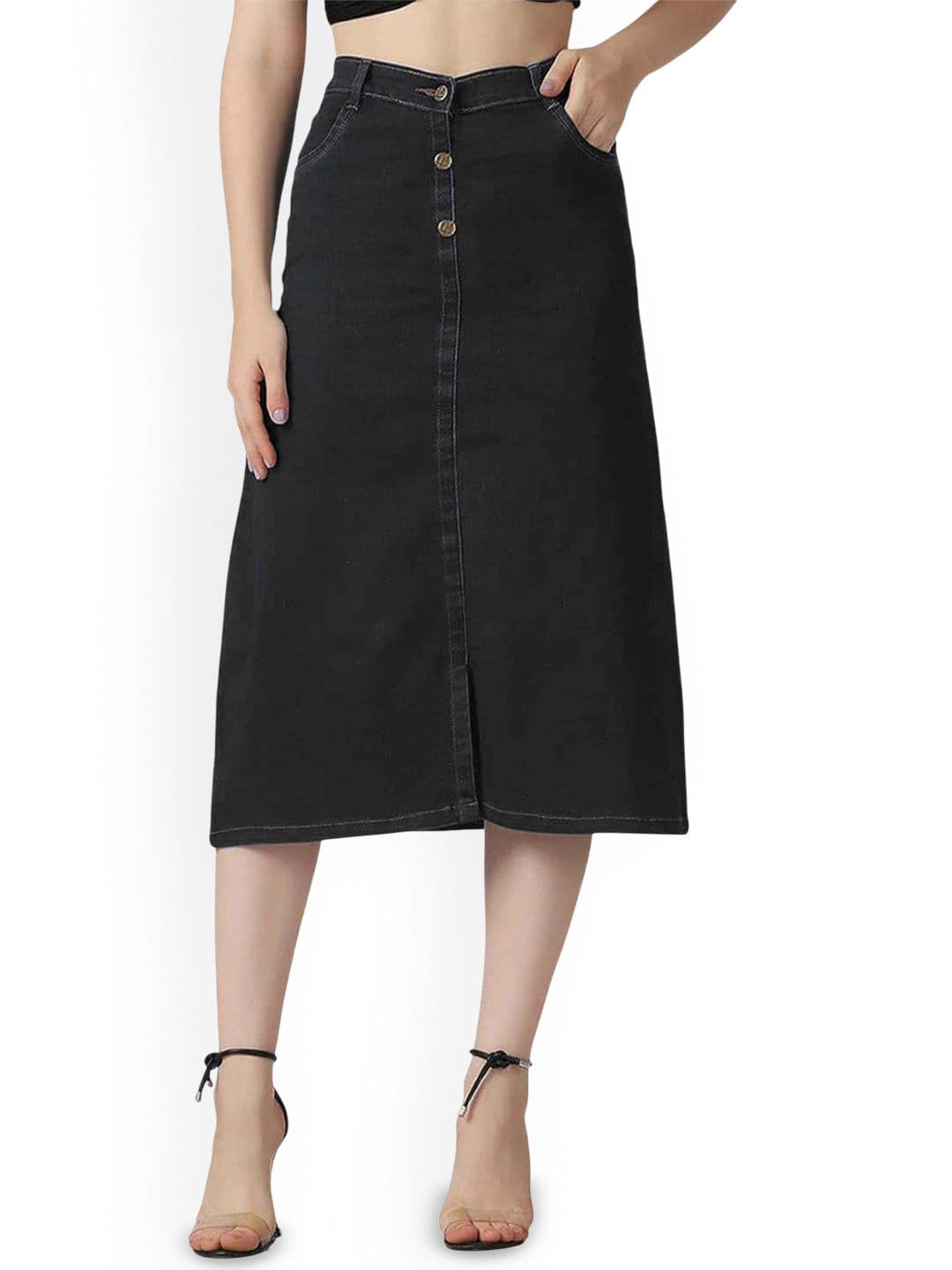 Tripursundari Fashion Denim A-Line Midi Skirt - view 1
