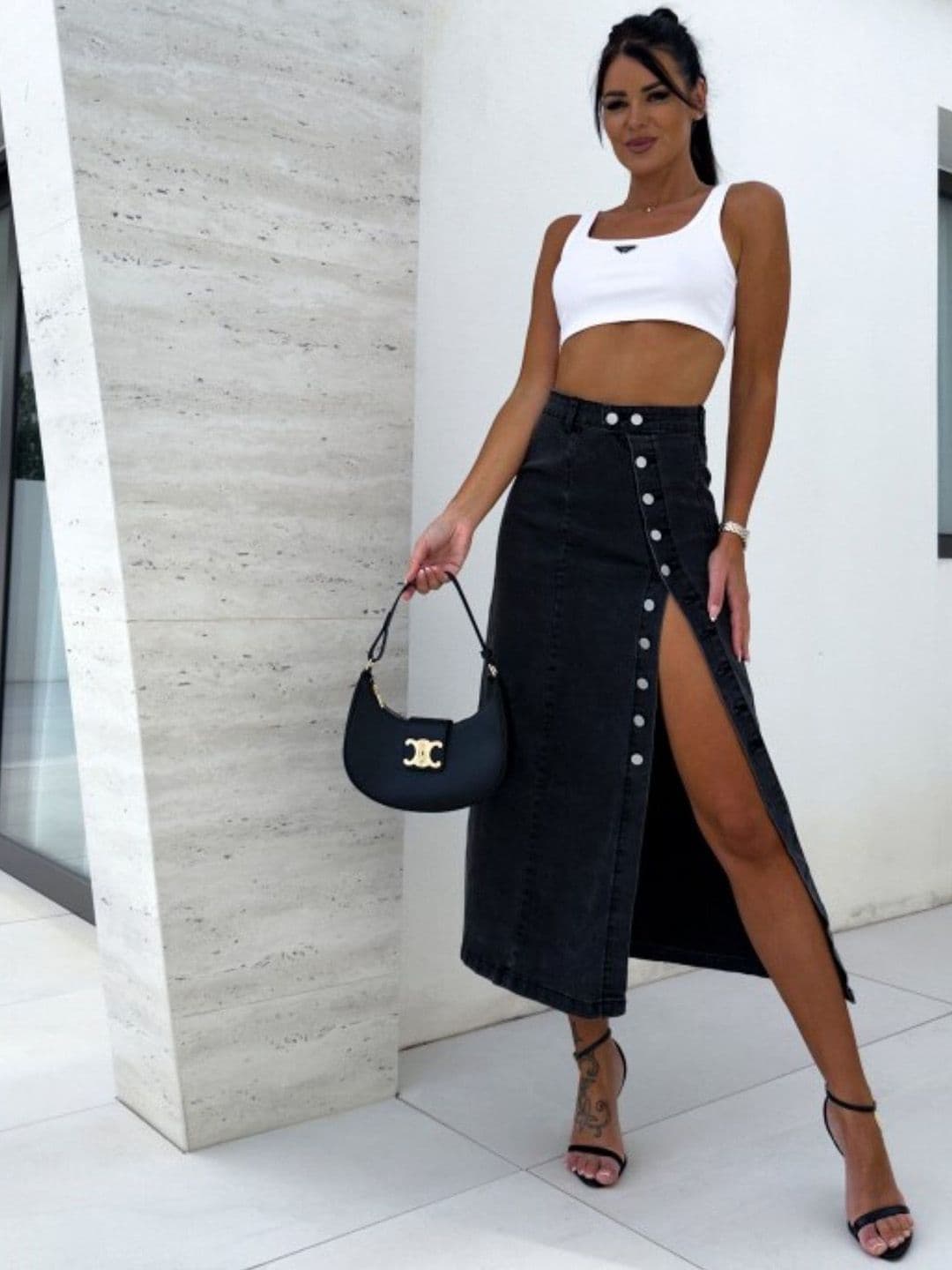Tripursundari Fashion Denim Straight Midi Skirt - view 1
