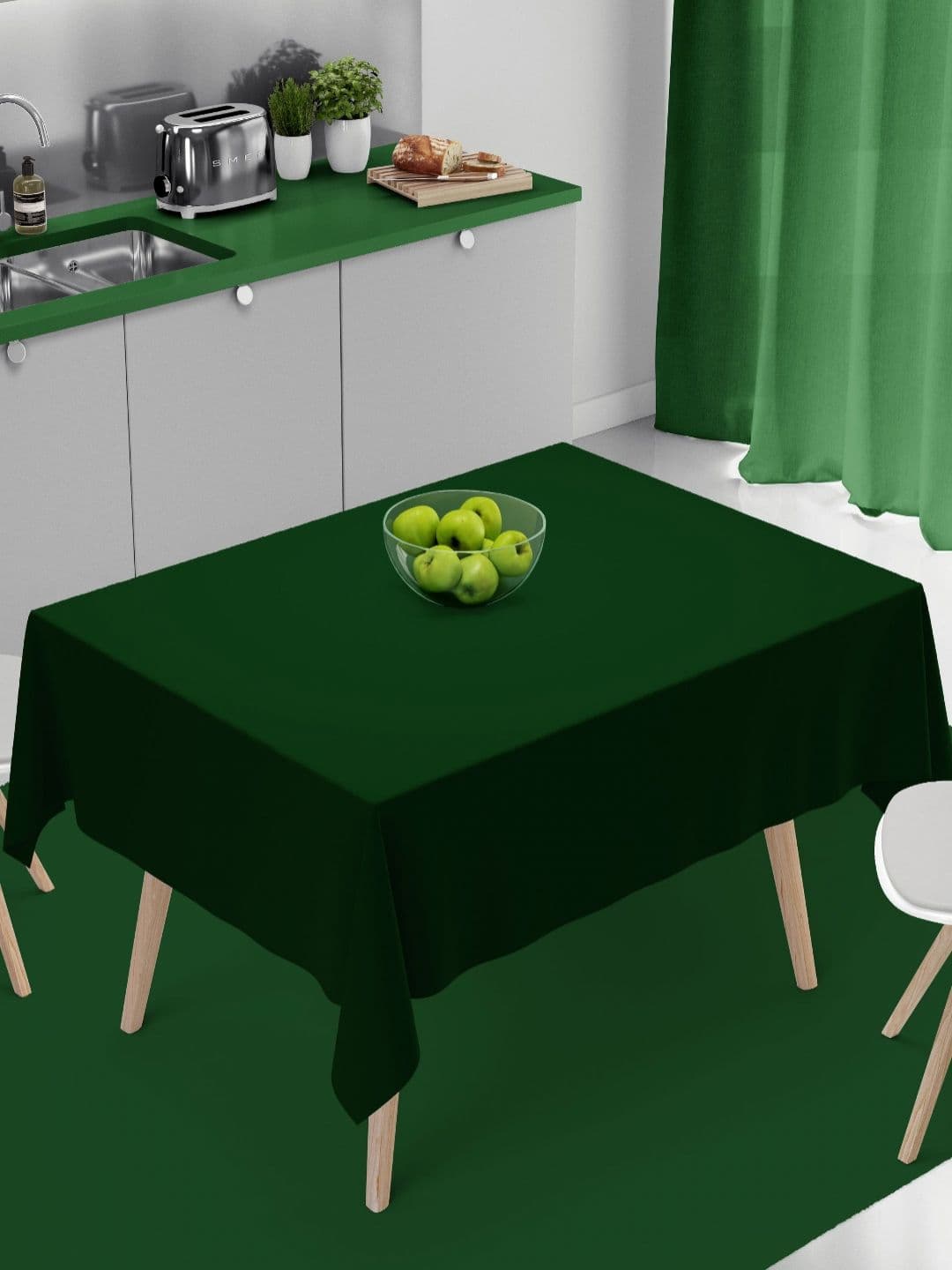 HOME COLORS.IN Dark Green Poly Cotton Water Resistant 4-Seater Square Table Cover - view 1