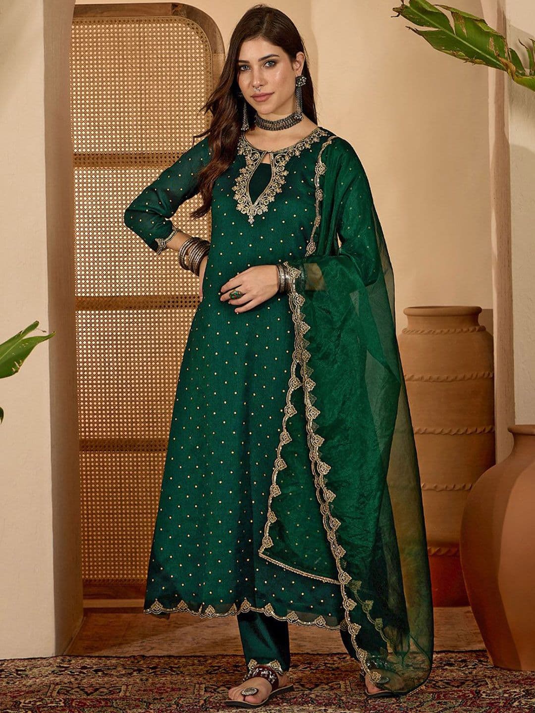 Sangria Women Ethnic Motifs Embroidered Anarkali Kurta with Trouser & Dupatta - view 1