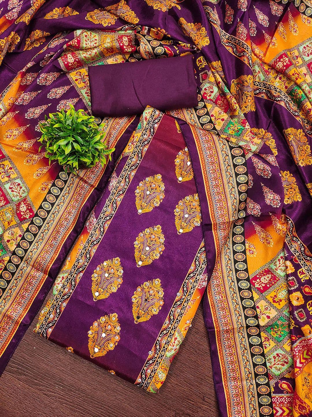 Maroosh Floral Printed Beads & Stones Unstitched Dress Material - view 1