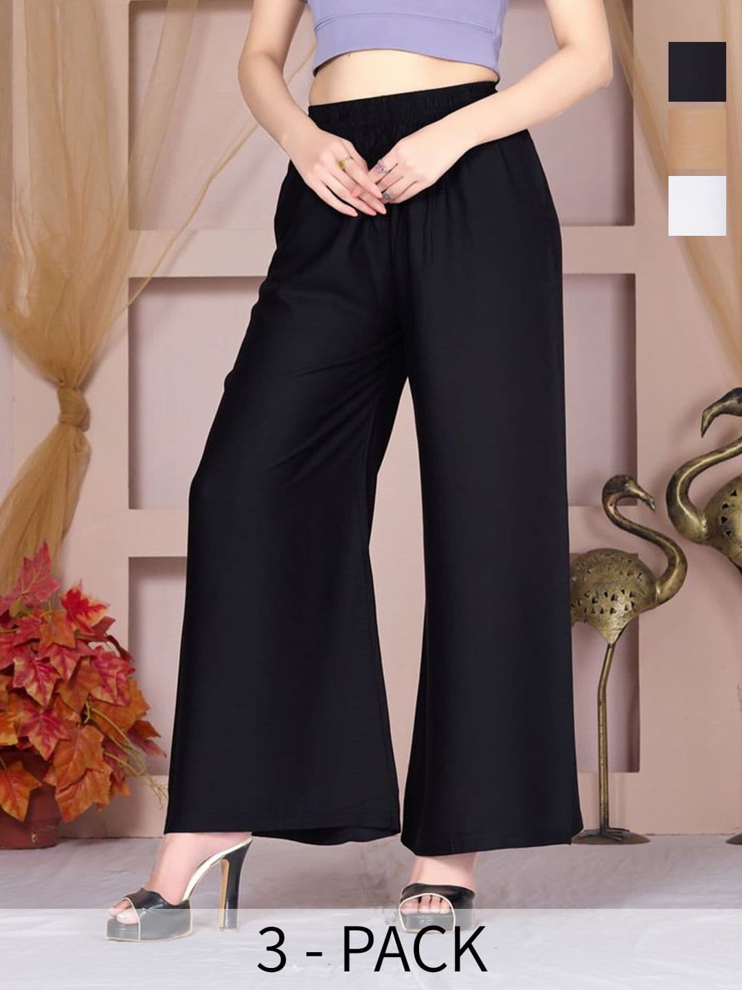 Vivika Women Pack of 3 Flared Palazzos - view 1