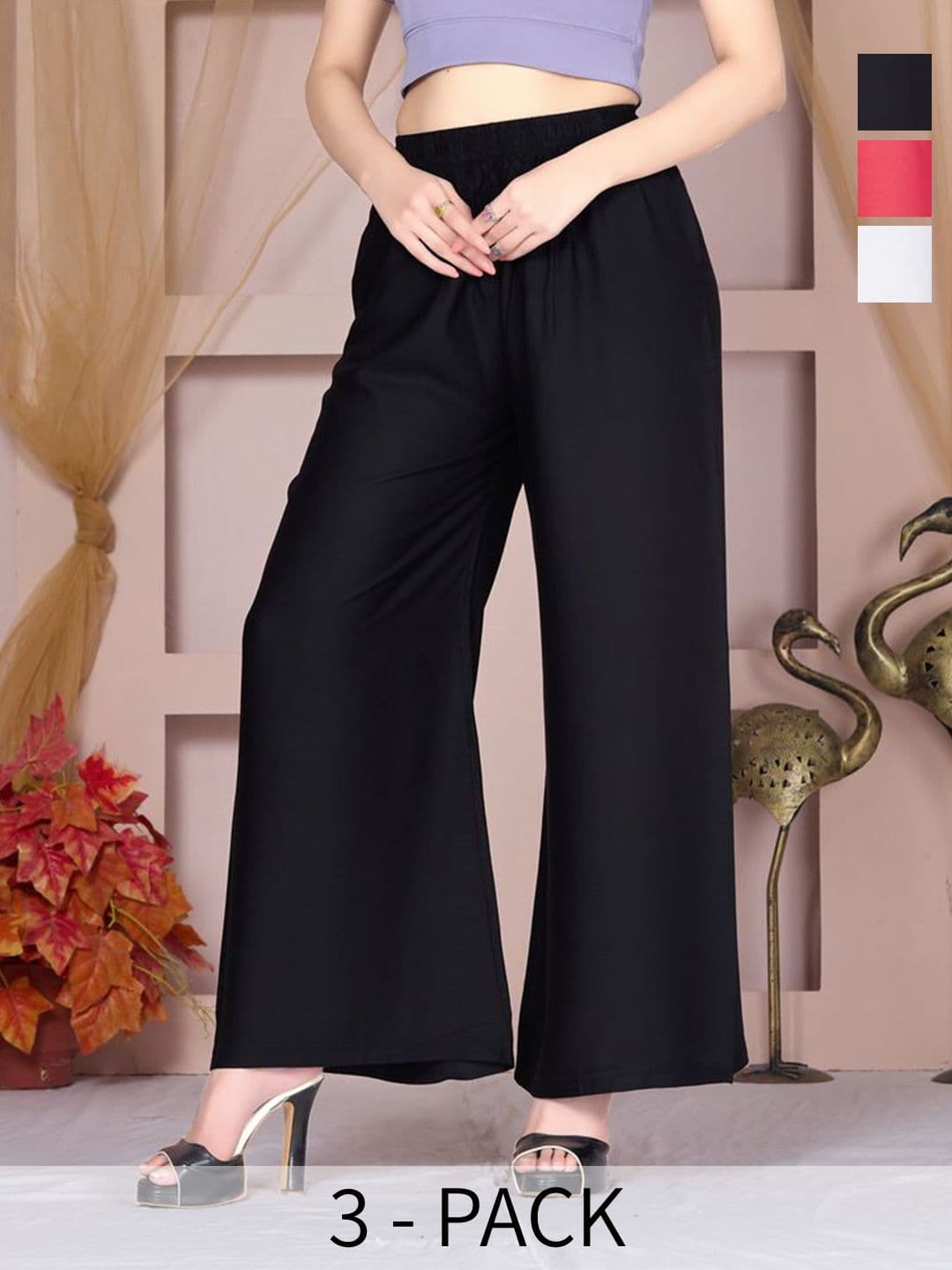 Vivika Women Pack Of 3 Straight Fit Palazzos - view 1