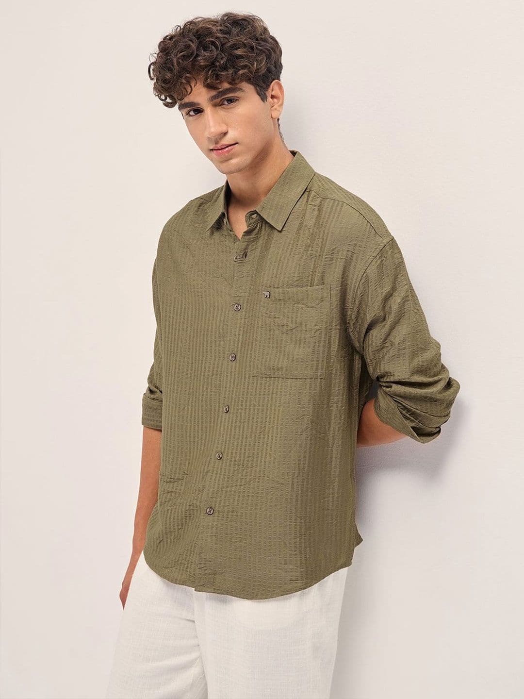 THE BEAR HOUSE Men Relaxed Fit Textured Spread Collar Casual Shirt - view 1