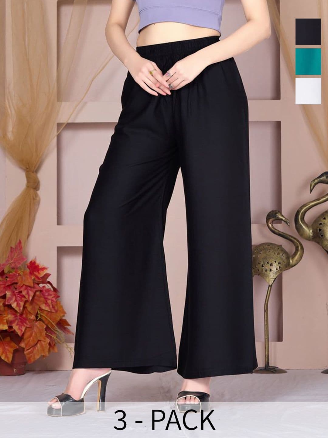 Vivika Women Pack Of 3 Flared Palazzos - view 1