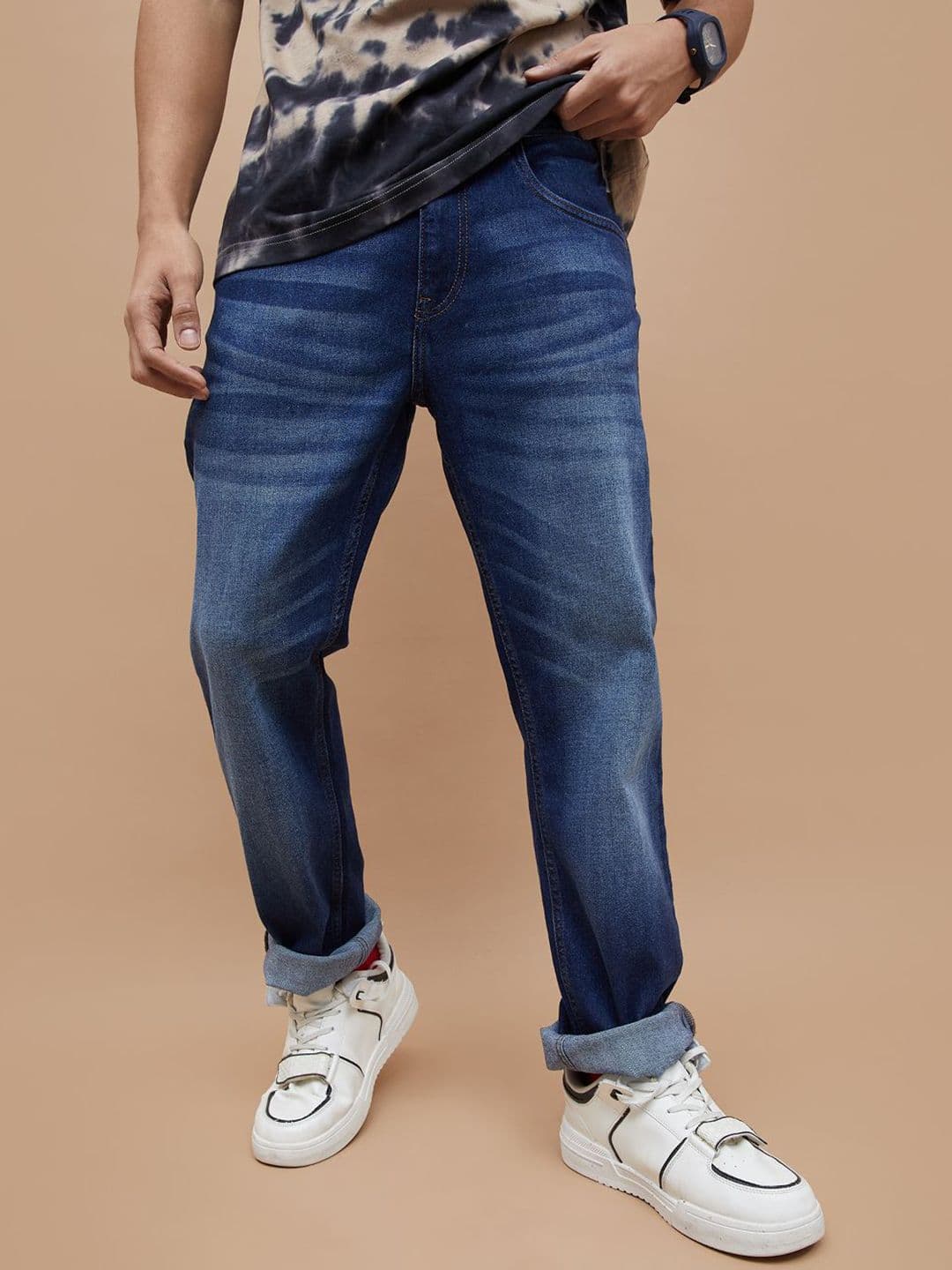 Forca by Lifestyle Men Straight Fit Mid-Rise Mildly Distressed Heavy Fade Cotton Jeans - view 1