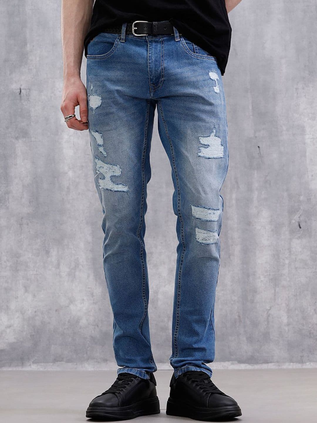 WROGN Men Comfort Tapered Fit Mid-Rise Low Distress Heavy Fade Jeans - view 1