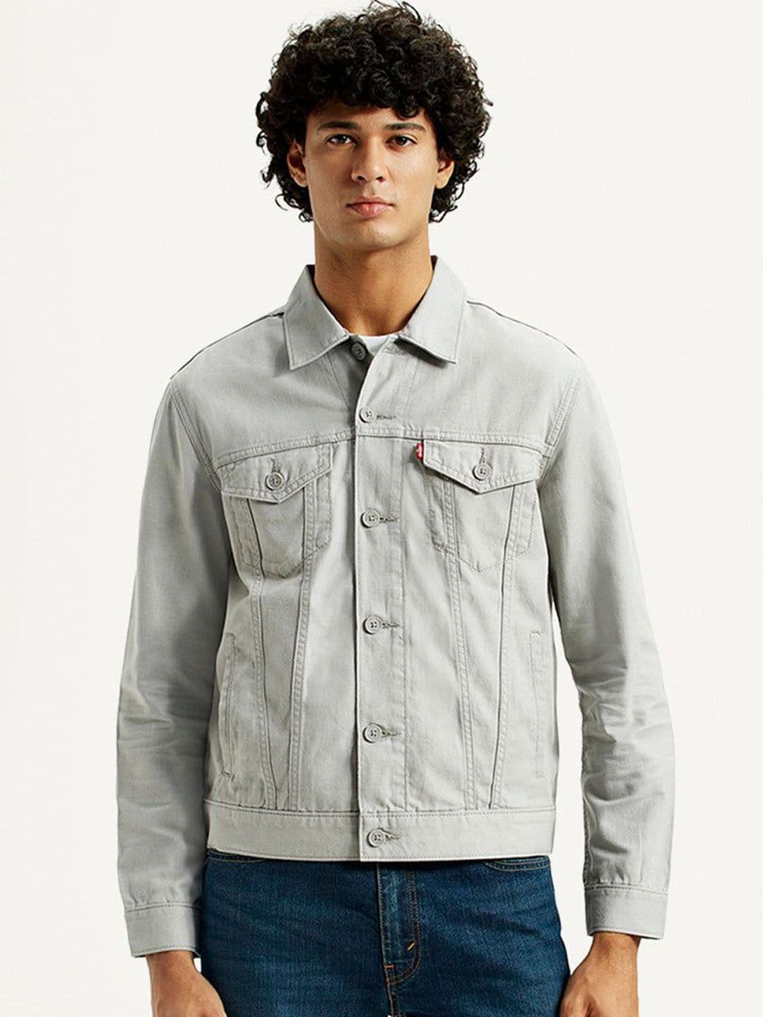 Levis Men Spread Collar Solid Denim Jacket - view 1