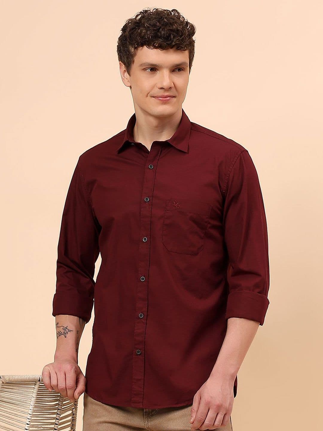 Cantabil Men Comfort Regular Fit Solid Spread Collar Cotton Casual Shirt - view 1
