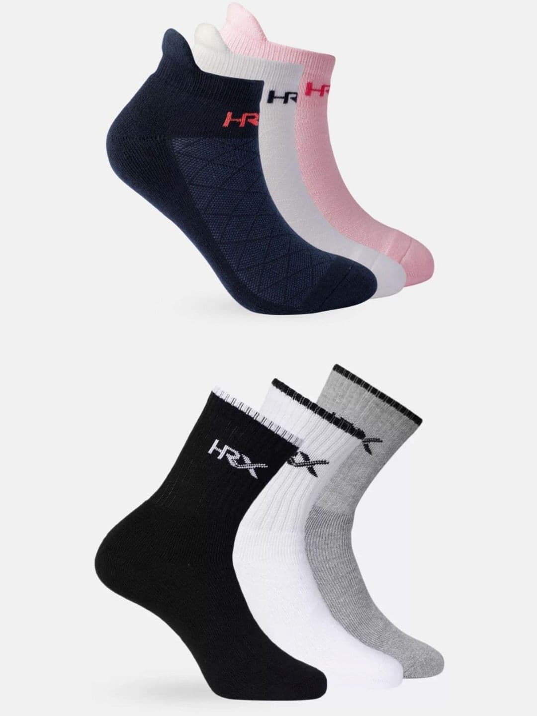 HRX by Hrithik Roshan Unisex Pack Of 6 Patterned Crew & Ankle-Length Socks - view 1