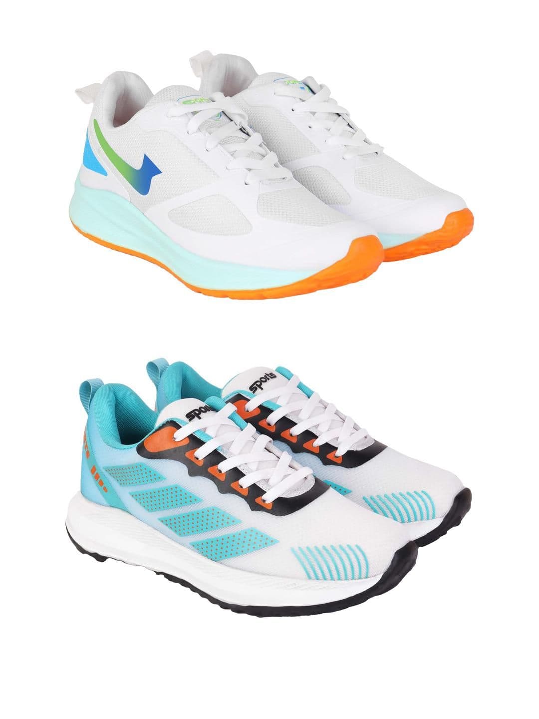 PENNEN Men Set Of 2 White & Blue Synthetic Lace-Ups Non-Marking Running Shoes - view 1