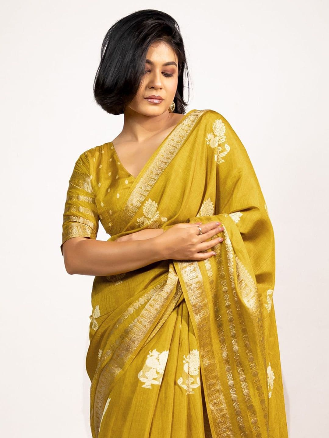 KALINI Ethnic Motifs Zari Block Print Saree - view 1
