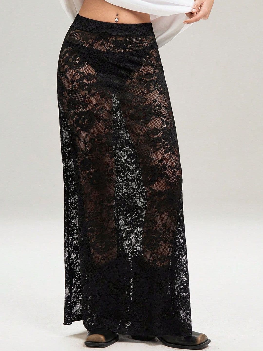 StyleCast x Revolte Black Self Design Maxi Skirt - view 1