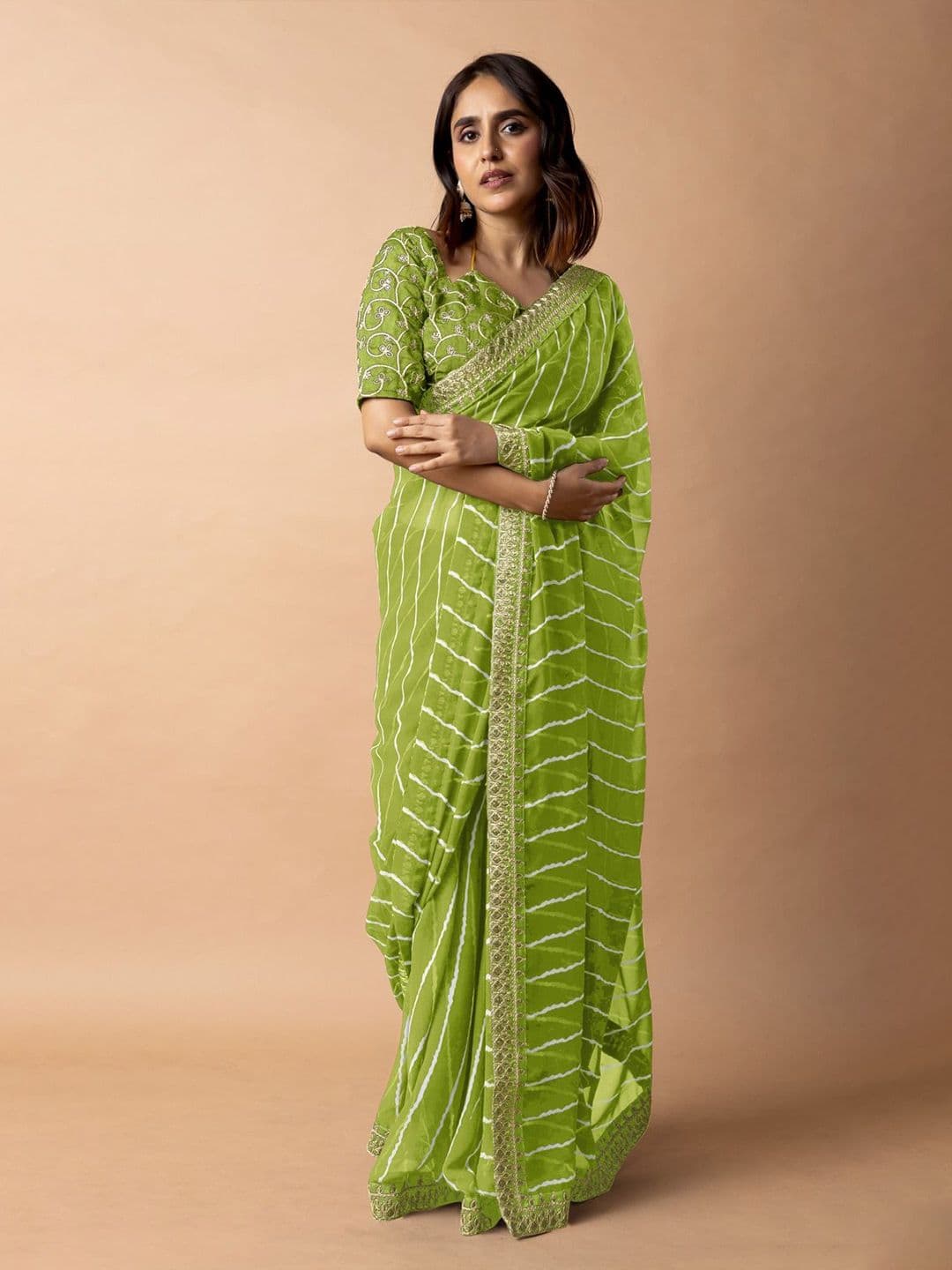 KALINI Leheriya Printed Embroidered Leheriya Saree - view 1