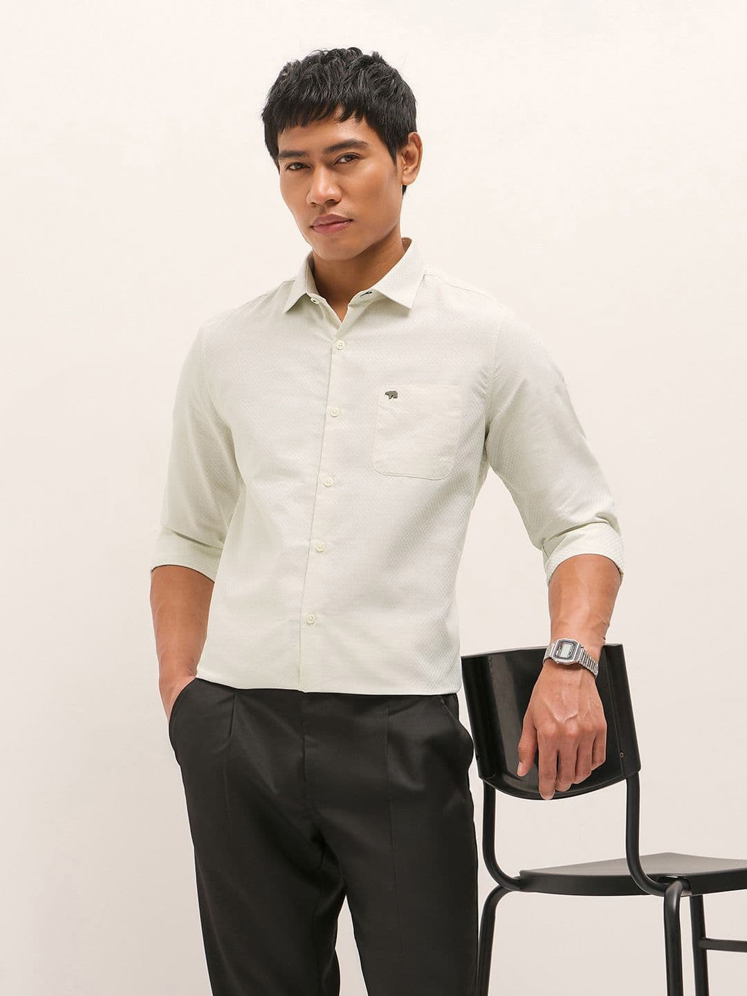 THE BEAR HOUSE Men Textured Spread Collar Formal Shirt - view 1