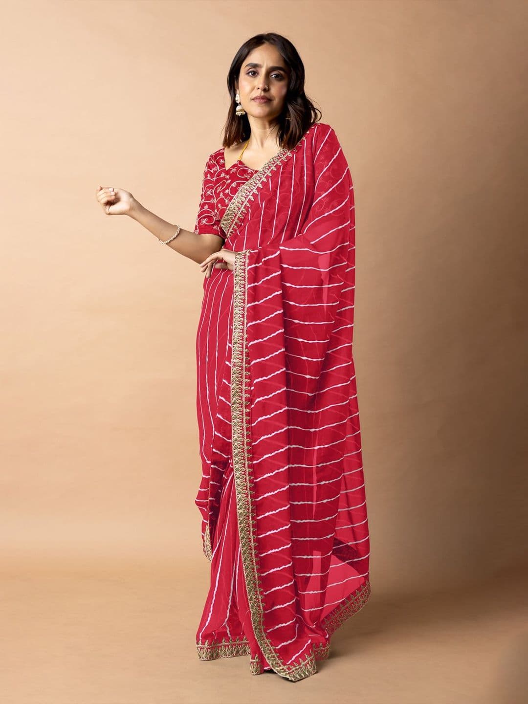 KALINI Leheriya Embroidered Poly Georgette Leheriya Saree - view 1