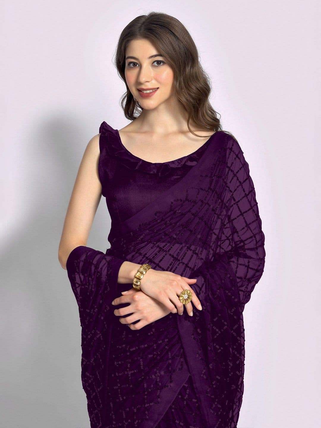 DIVASTRI Embellished Sequinned Pure Georgette Saree - view 1