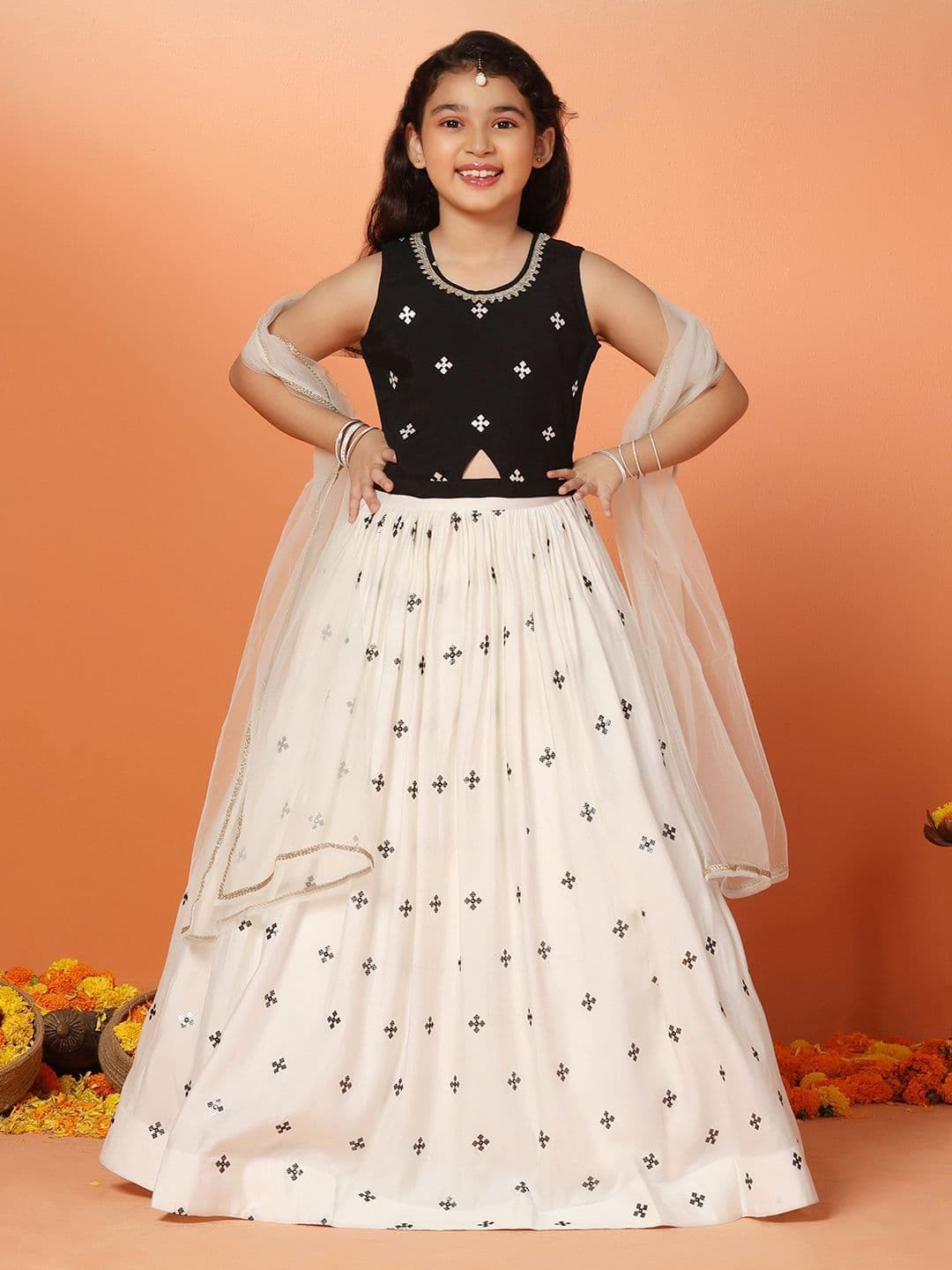 Sangria Girls Embroidered Readymade Lehenga & Choli with Dupatta Set - view 1
