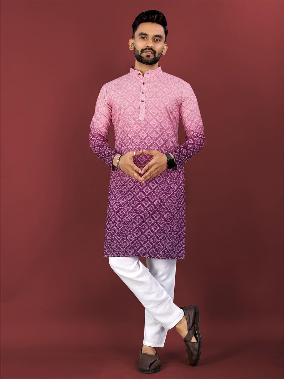 CHARLOTTE GRACIOUS Men Floral Printed Sequinned Shadow Work Kurta - view 1