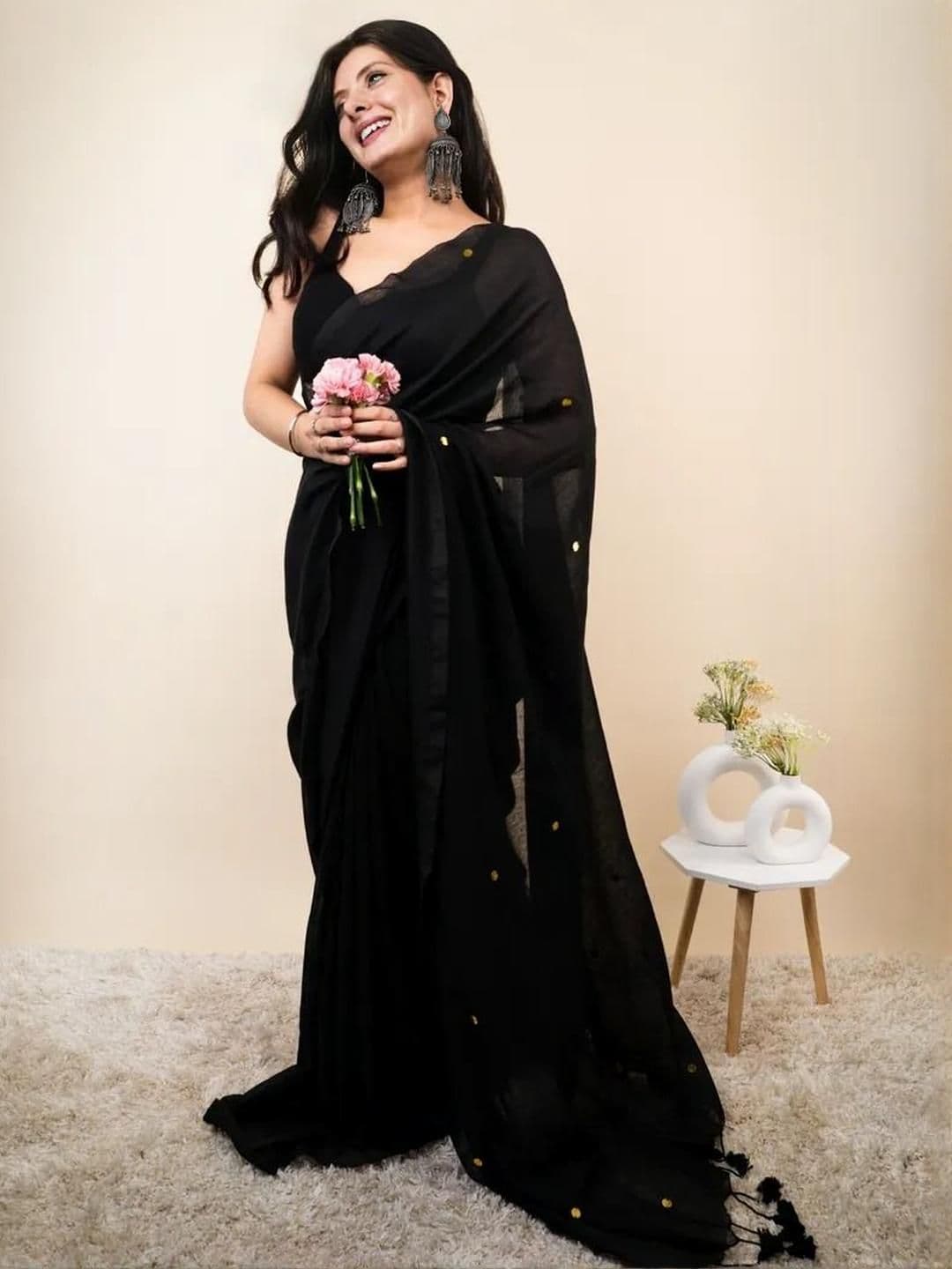 Jinal & Jinal Embellished Sequinned Pure Cotton Saree - view 1