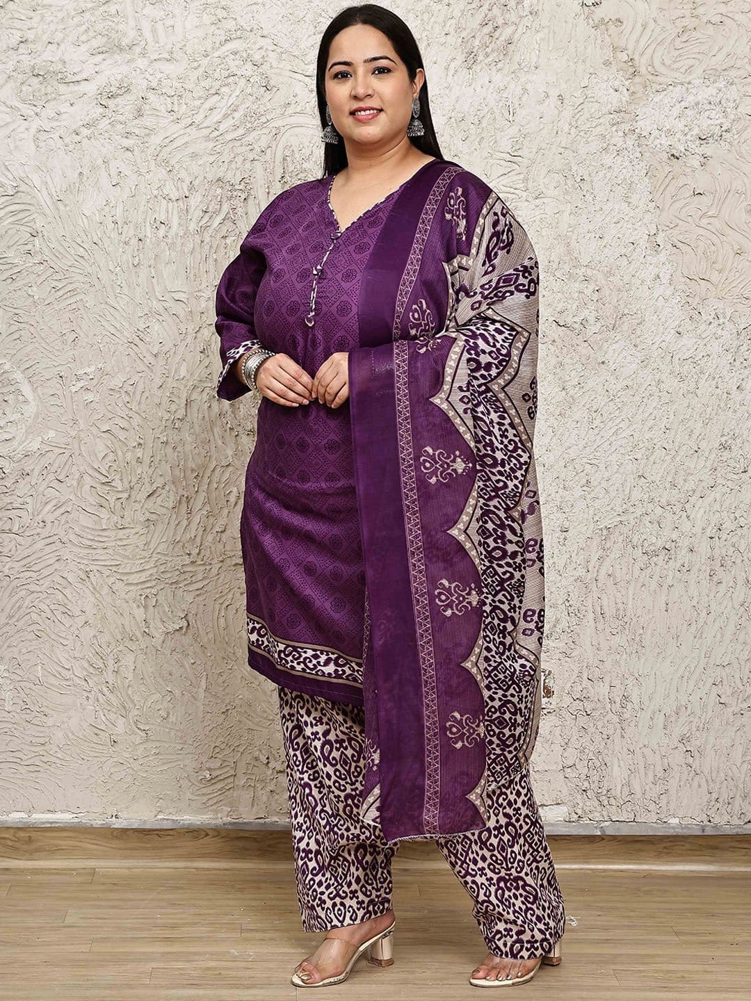 KALINI Women Plus Size Floral Printed Kurta with Salwar & Dupatta - view 1
