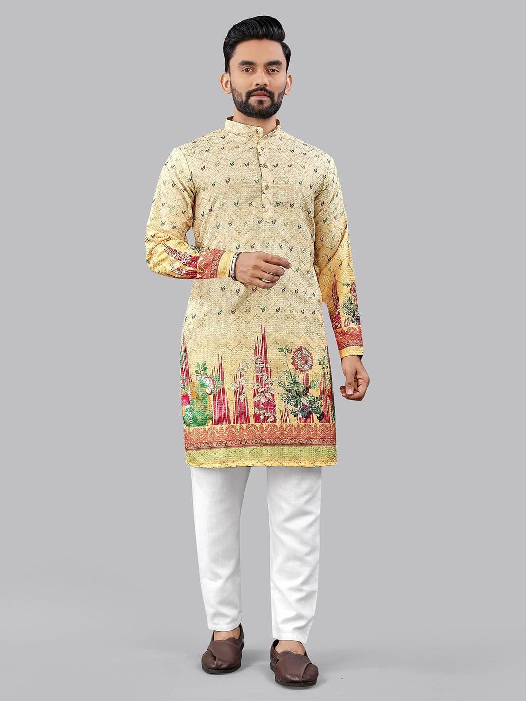 CHARLOTTE GRACIOUS Men Floral Printed Sequinned Indie Prints Kurta - view 1
