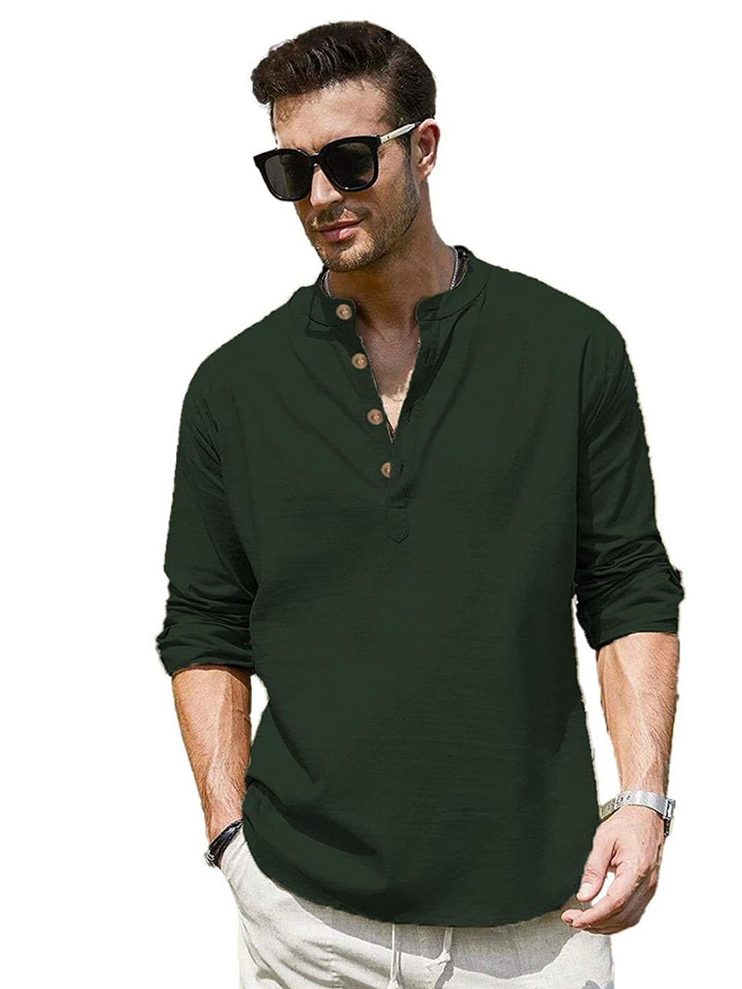 Yugnik Men Mandarin Collar Long Sleeves Cotton Kurta - view 1