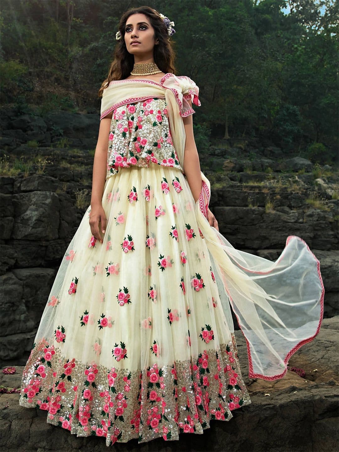 ETHNIC PLUS Sequinned Embroidered Lehenga Choli With Dupatta - view 1