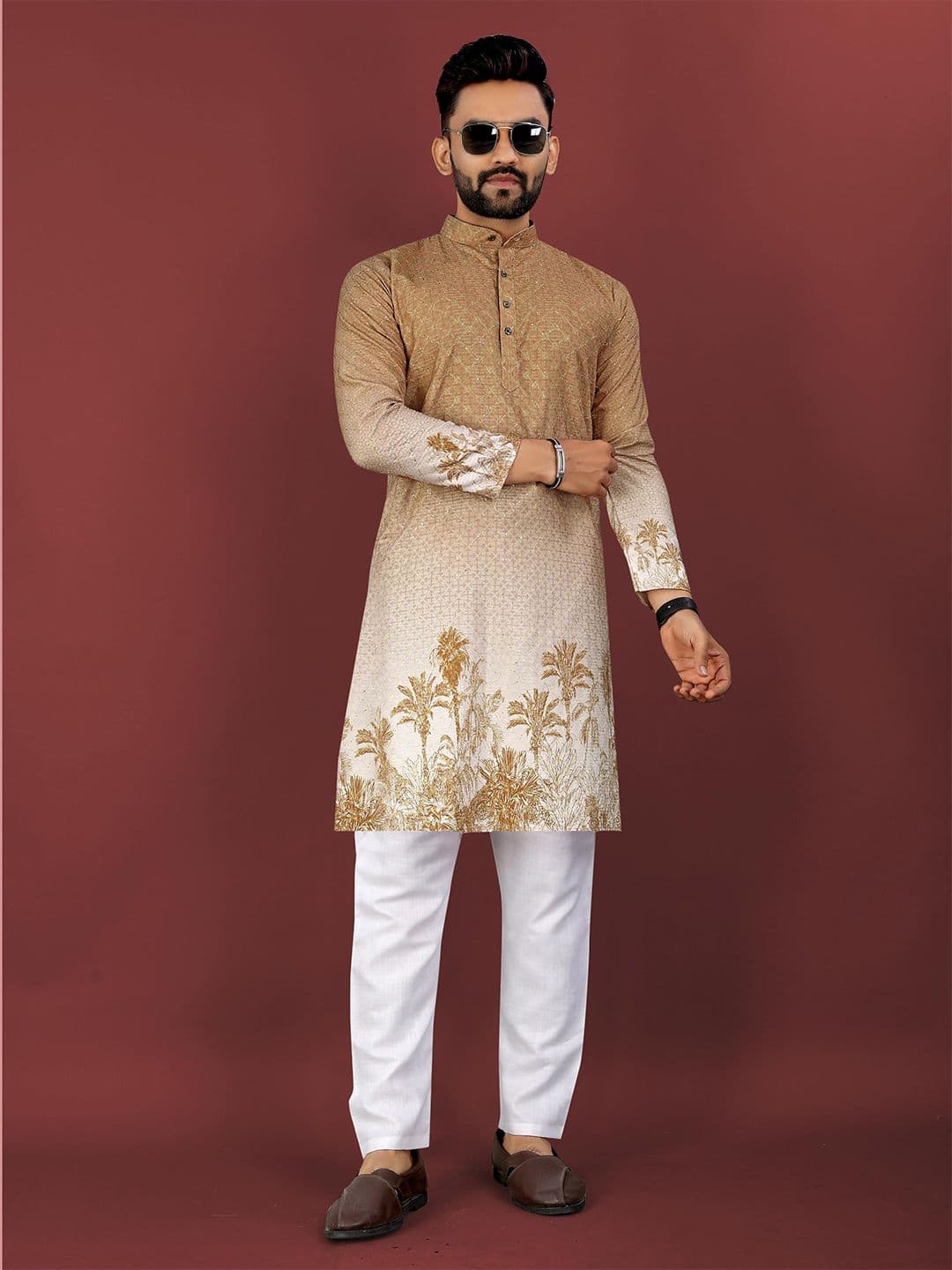 CHARLOTTE GRACIOUS Floral Printed Band Collar Sequinned Straight Kurta - view 1