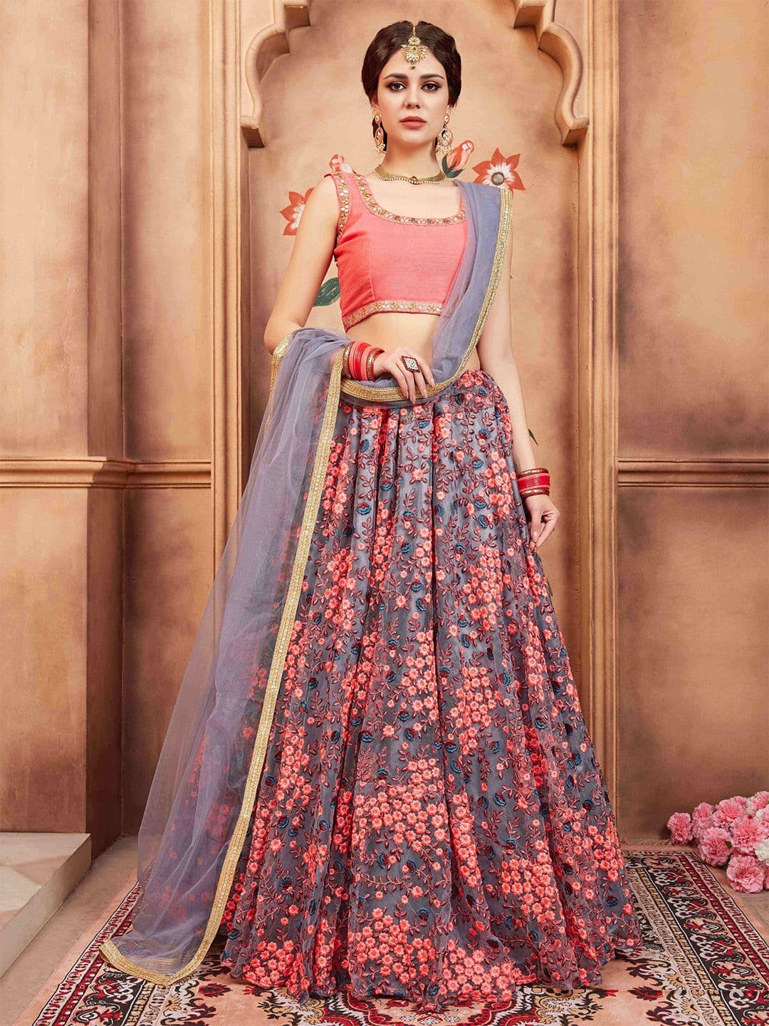ETHNIC PLUS Zari Thread Embroidered Silk Lehenga Choli With Dupatta - view 1