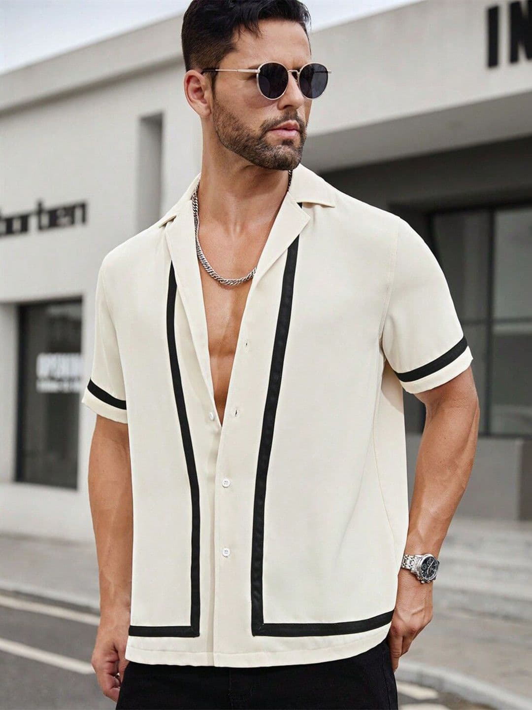 HARPITA Men Relaxed Fit Geometric Printed Cuban Collar Casual Shirt - view 1