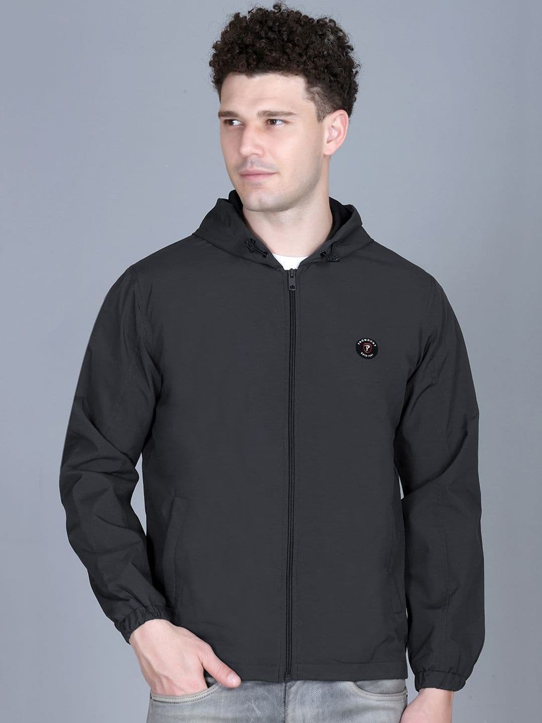 MOUNTAIN COLOURS Men Hooded Solid Windcheater Bomber Jacket - view 1