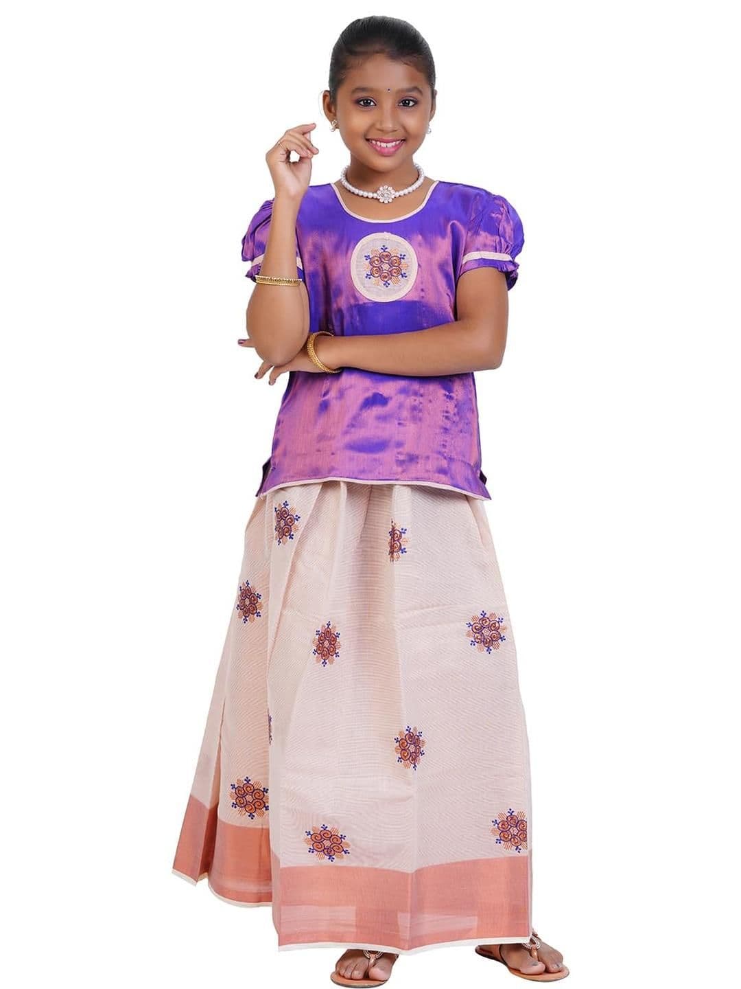 SKV ETHNIVERSE Girls Purple & Beige Lehenga Choli Set - view 1