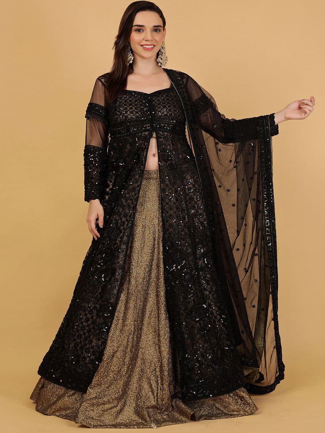 MILU MADAN Floral Embroidered Net Beads & Stones Lehenga With Choli & Dupatta - view 1