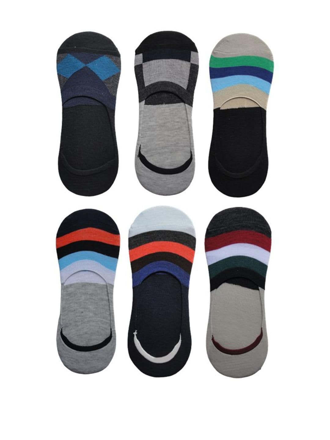 VOICI Unisex Kids Pack Of 6 Multicolored Cotton Colourblocked Shoe Liner Socks - view 1