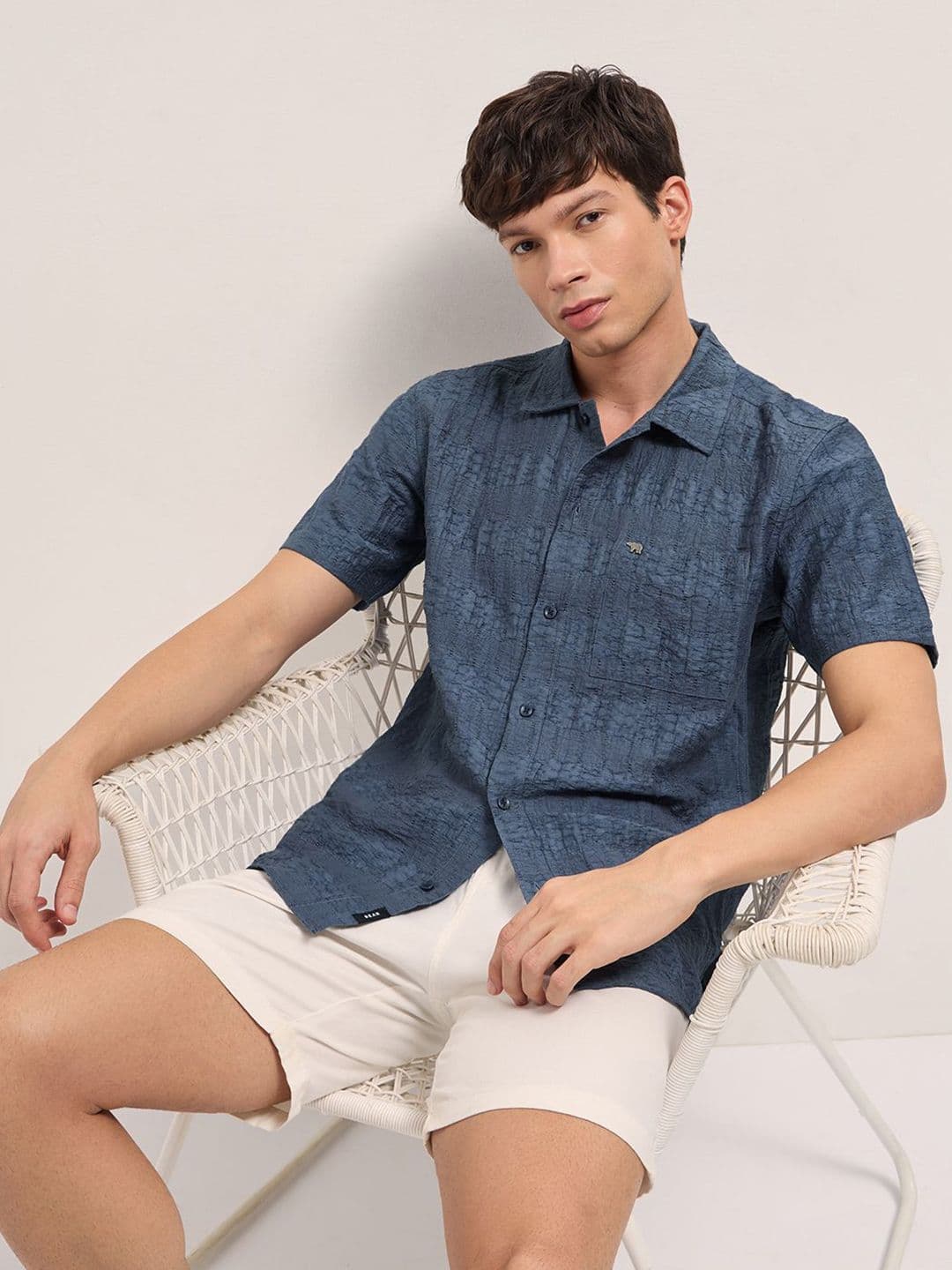 THE BEAR HOUSE Textured Spread Collar Casual Shirt - view 1