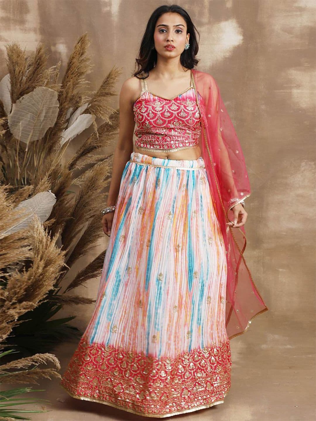 ETHNIC PLUS Sequinned Embroidered Chiffon Lehenga Choli With Dupatta - view 1