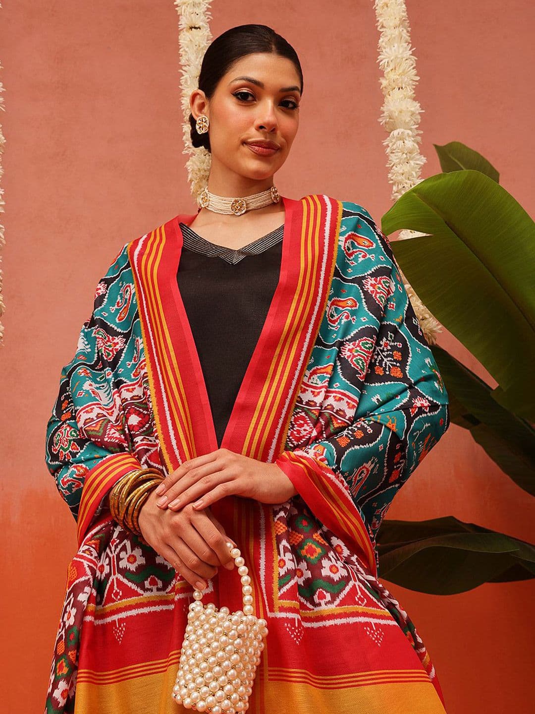 Silk Land Ethnic Motifs Printed Ikat Patola Mul Cotton Dupatta - view 1
