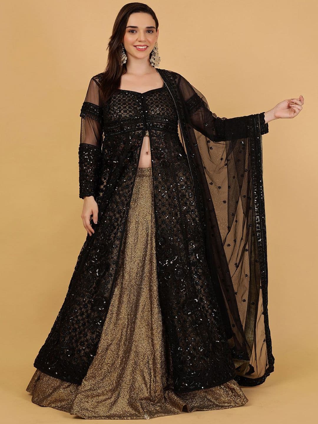 MILU MADAN Floral Embroidered Net Beads & Stones Lehenga With Choli & Dupatta - view 1