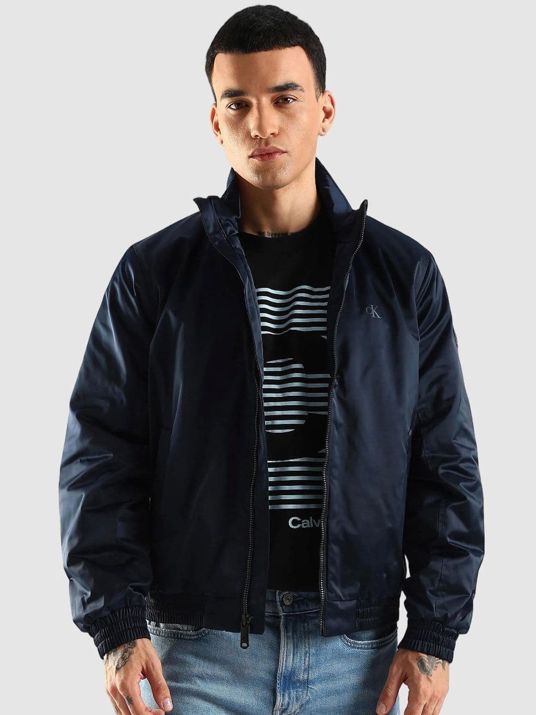 Calvin Klein Jeans Men Mock Collar Solid Bomber Jacket - view 1