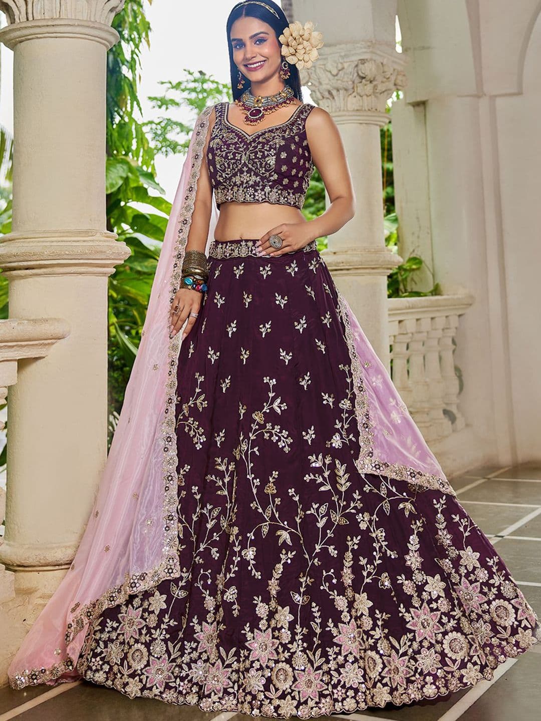 panchhi Embroidered Sequinned Organza Semi-Stitched Lehenga & Blouse With Dupatta - view 1