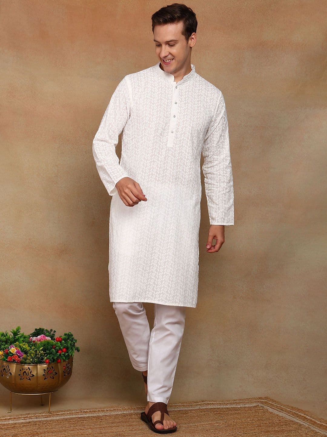 House of Pataudi Men Woven Design Embroidered Festive Straight Kurta - view 1