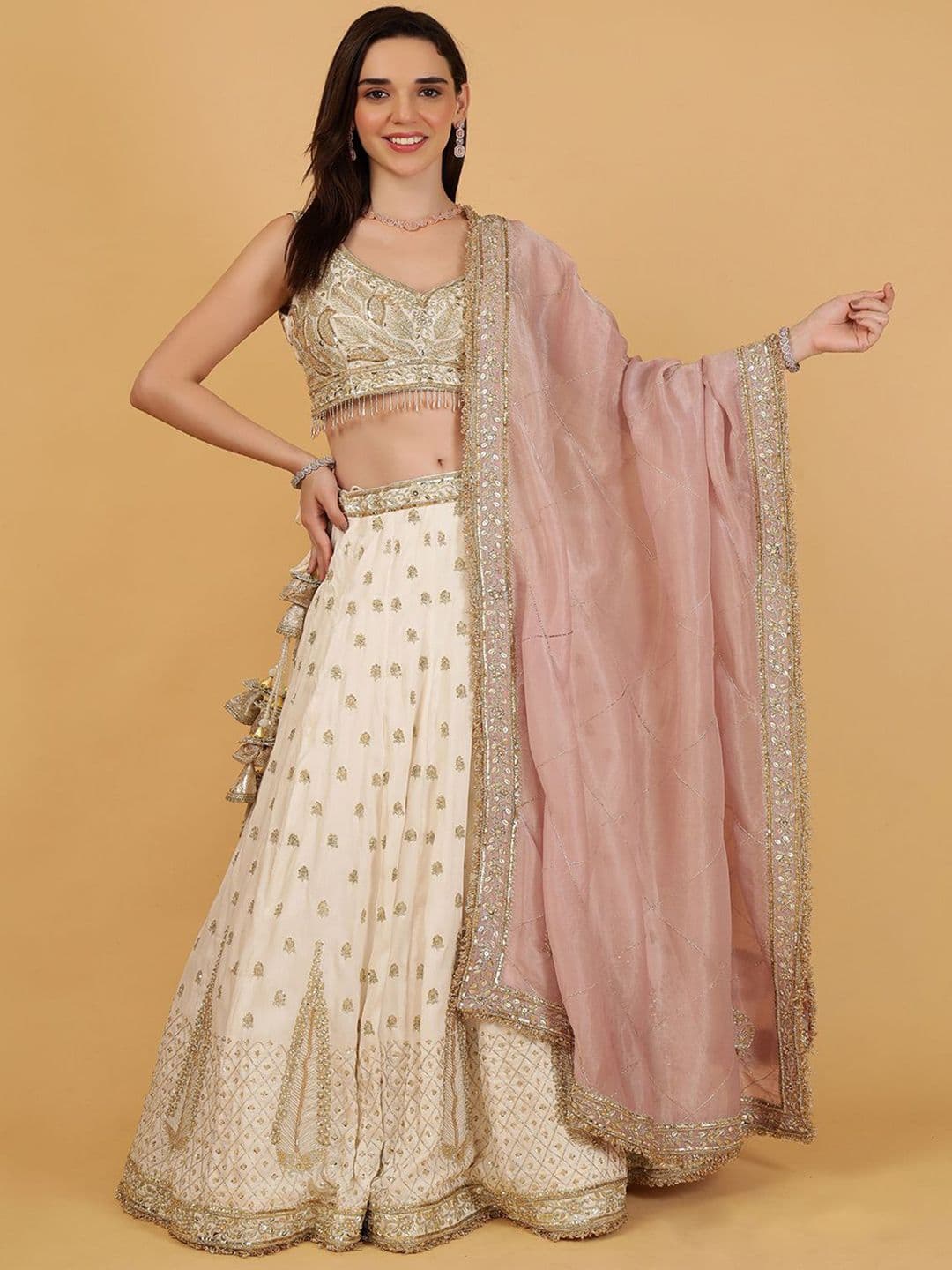 MILU MADAN Embroidered Sequinned Ready to Wear Lehenga With Dupatta - view 1