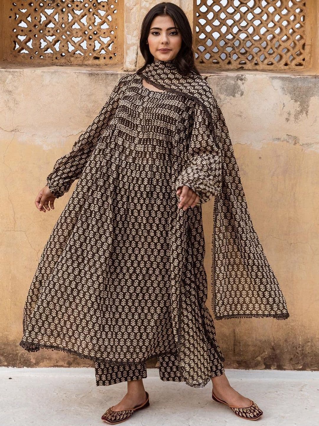 KALINI Floral Printed Anarkali Kurta With Palazzos & Dupatta - view 1