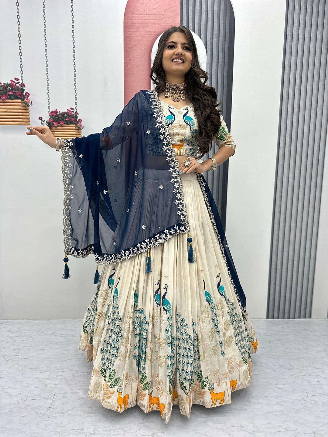 Piludi Ethnic Motifs Embroidered Semi-Stitched Lehenga & Unstitched Blouse With Dupatta - view 1