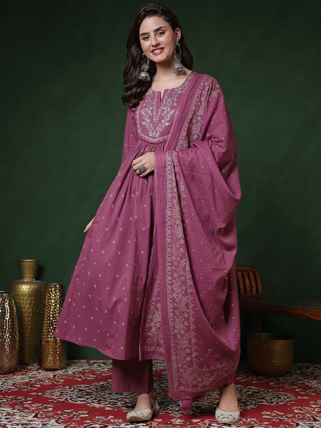 GULMOHAR JAIPUR Women Embroidered Regular Pure Cotton Kurta With Palazzos & Dupatta - view 1